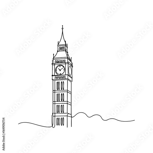Continuous Line Drawing of Big Ben and the Palace of Westminster – Minimalist London Landmark Illustration
