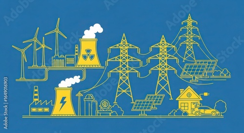 A graphic representation of various renewable and non-renewable energy sources.