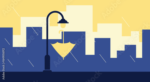 Melancholic Cityscape Minimalist Illustration Showing Rainy Day Depression Art