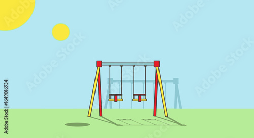 Minimalist Playground Swing Set Graphic Under Sunny Sky Illustration Flat Design