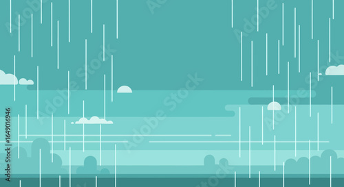 Minimalist Rainy Day Background With Teal Hues And Abstract Clouds And Water