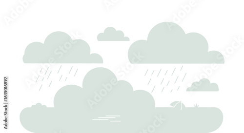 Minimalist Rainy Day Landscape With Beach View Under Overcast Sky Scene