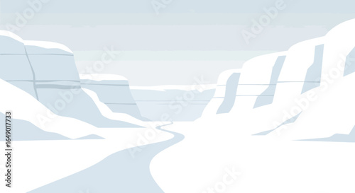 Minimalist Winter Landscape With Snow Covered Canyon And Winding Path