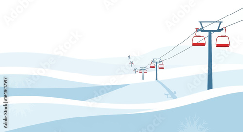 Minimalist Winter Scene With Ski Lift on Snowy Mountains Background