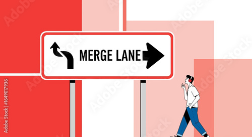 Merge Lane Direction Conceptual Illustration Of Choosing Different Paths In Life
