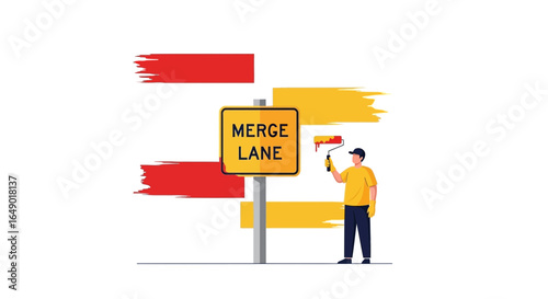 Merge Lane Metaphoric Visionary Worker Painting Fresh Concepts with Enthusiasm