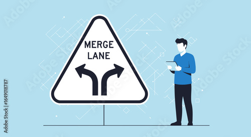 Merge Lanes Illustration Presenting Business Strategy And Alternative Choices