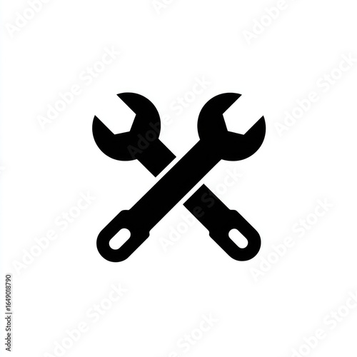Two crossed wrenches, solid black silhouette, simple design