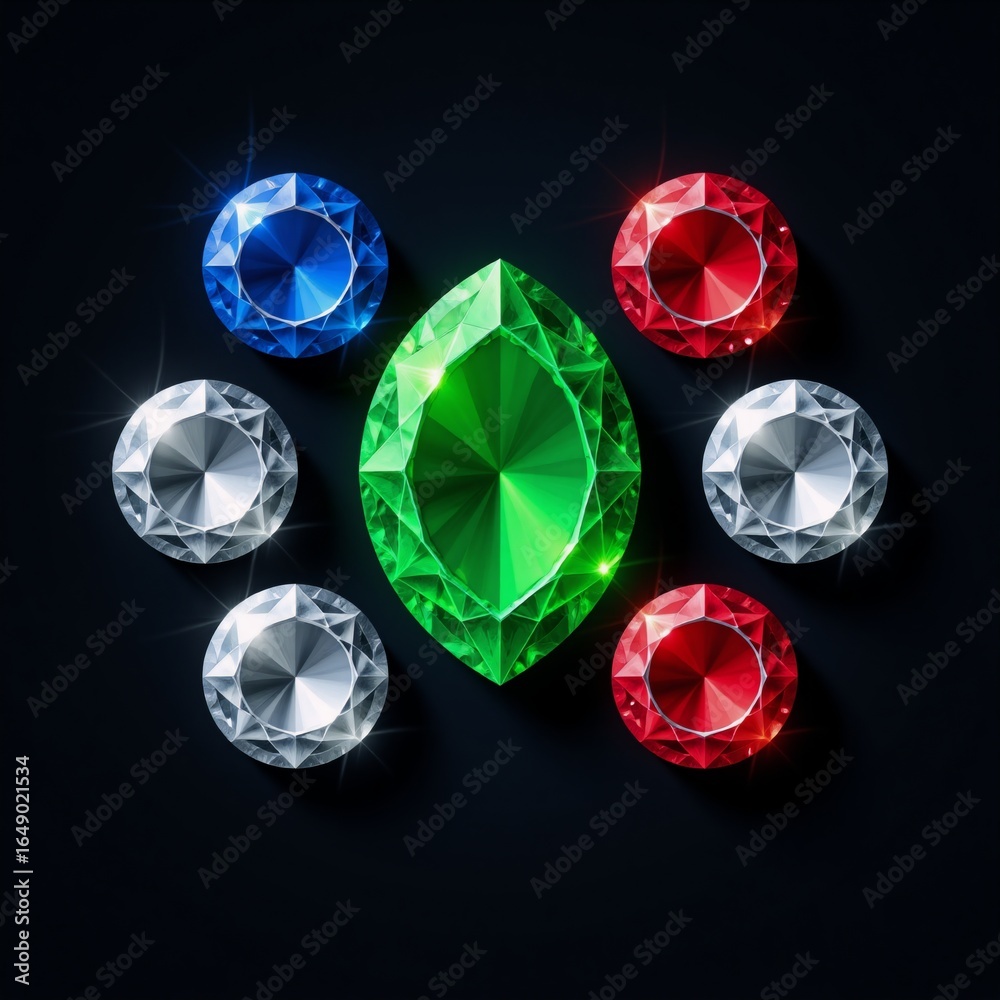 Fototapeta premium Cool Vibrant gemstone illustration featuring emerald sapphire diamond ruby designs