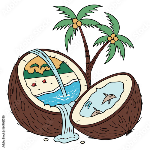 Coconut Island Paradise: Tropical Scenes in a Nutshell

