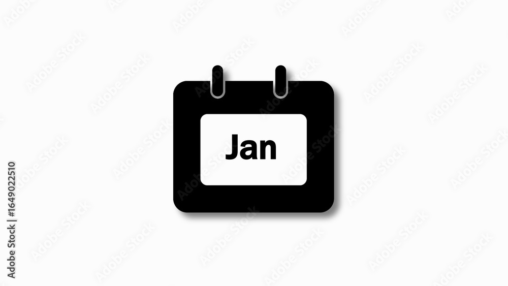 Black calendar icon displaying January on a white background Black calendar icon displaying January on a white background