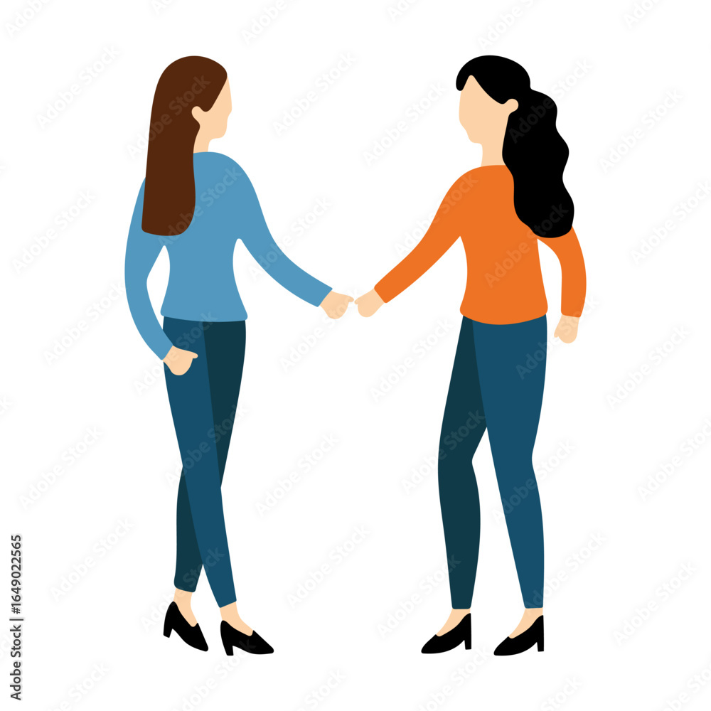 Fototapeta premium Two Women Meet and Shake Hands Illustration