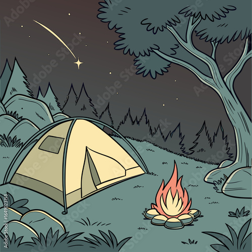 Night Camping Under Shooting Star.


