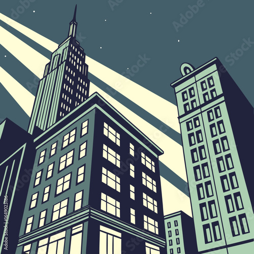 Cityscape Illustration: Fictional Architecture, Generative AI Art.

