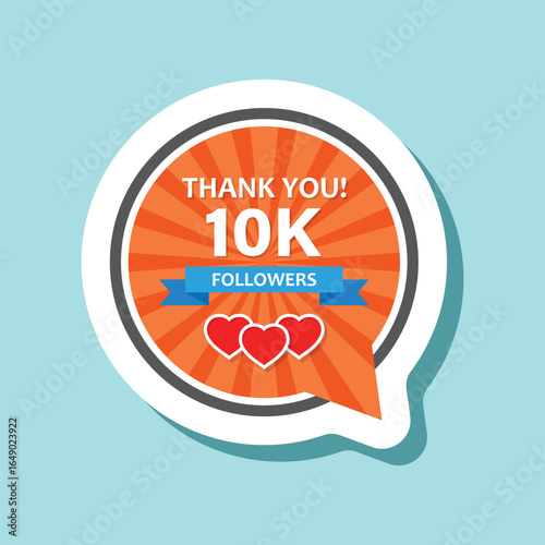 Thank you 10000 followers sticker icon in flat style. Subscription amount vector illustration on isolated background. 10k follower sign business concept.