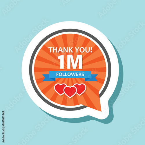 Thank you 1 million followers sticker icon in flat style. Subscription amount vector illustration on isolated background. 1m follower sign business concept.