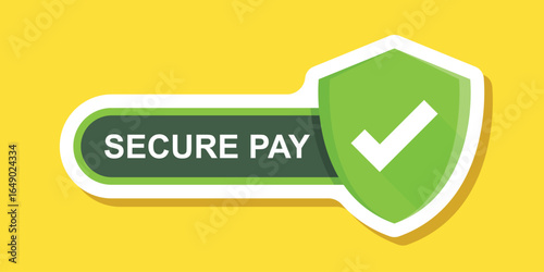 100% secure pay sticker icon in flat style. Privacy guarantee vector illustration on isolated background. Safety risk sign business concept.