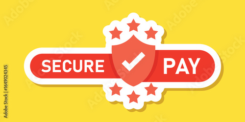 100% secure pay sticker icon in flat style. Privacy guarantee vector illustration on isolated background. Safety risk sign business concept.