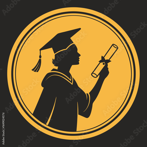 Possible titles for Adobe Stock: "Graduate Icon," "Graduation Silhouette," or "Diploma Circle Icon."

