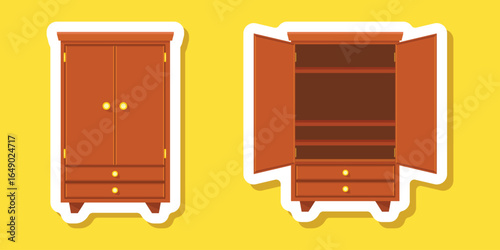 Cupboard sticker icon in flat style. Wardrobe storage vector illustration on isolated background. Drawer cabinet sign business concept.