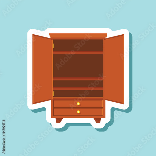 Cupboard sticker icon in flat style. Wardrobe storage vector illustration on isolated background. Drawer cabinet sign business concept.