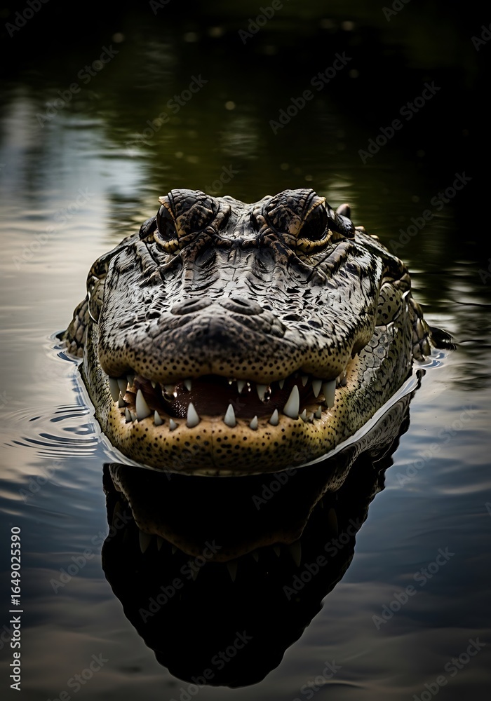 Obraz premium Close-up of Alligator Head Above Water with Reflection