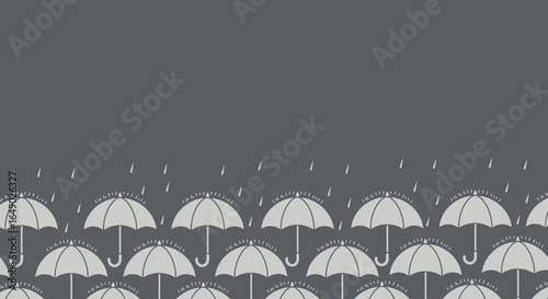 Numerous Umbrellas Forming A Seamless Border Under Light Rain Gray Background