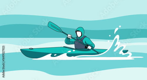 Paddling On Water Sport Concept With Person In Kayak And Paddle