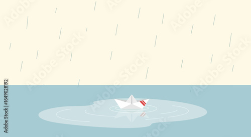 Paper Boat In The Rain Illustration Representing Sadness Or Unfulfilled Dreams