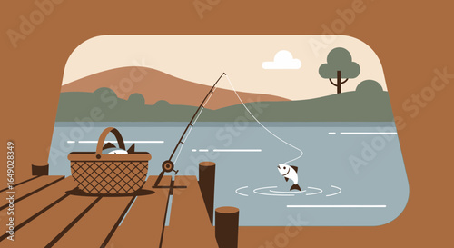 Peaceful Fishing Trip Near the Lake at Beautiful Natural Scenery View