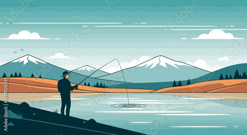 Peaceful Fishing Trip On A Serene Lake With Mountain Views And Calm Waters