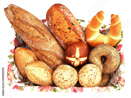 Basket of fresh and crispy bread from natural ingredients enriched with cereal grains.