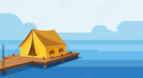 Peaceful Getaway At Lakeside Camping Site In Nature Illustration With Tent