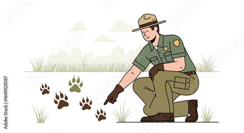 Park Ranger Following Animal Tracks Wildlife Protection and Conservation of Wildlife