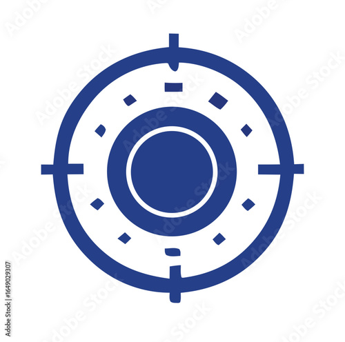 Abstract blue circular target with crosshairs and illuminated dots representing precision and focus in a digital or technological context