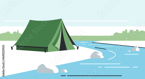 Peaceful Riverside Camping Adventure In Nature For Summer Vacation