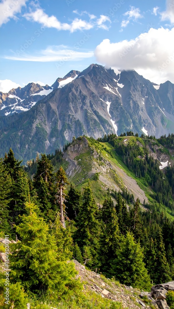 Obraz premium Mountain vista with lush forest