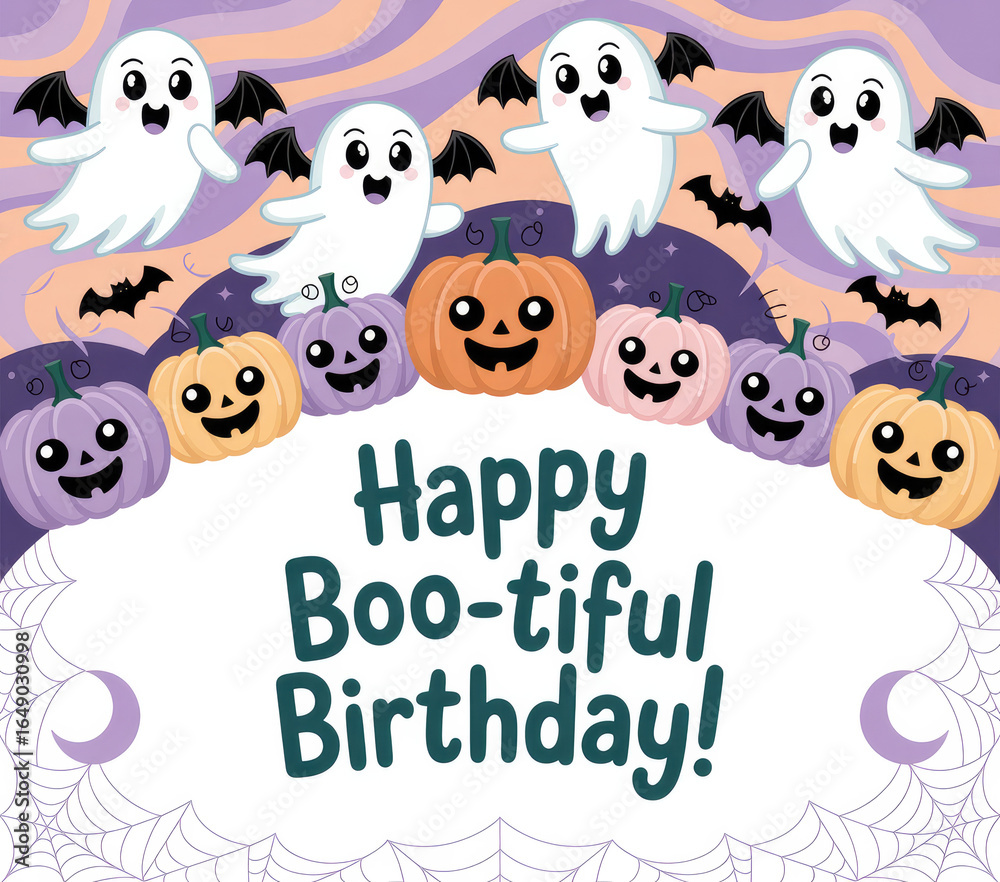 Fototapeta premium Cute Halloween Ghost and Pumpkin Seamless Pattern — Pastel Kawaii Spooky Background for Kids and Party Decor