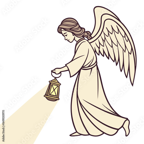 Single Angel with a Lantern Lighting the Path
