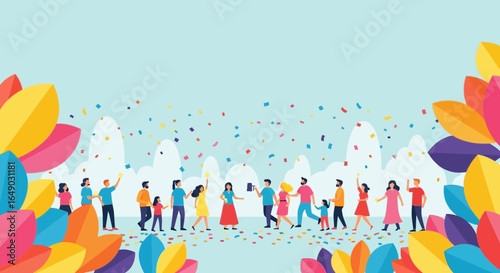 People Celebrating Together with Colorful Confetti for Special Occasions Vector