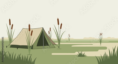 Peaceful Camping By The Wetlands Illustration For Outdoor Adventure Seekers
