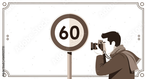 Person Capturing An Image Of A Road Sign With A Speed Limit Sixty Indicated