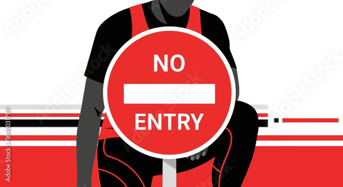 Person Confronting No Entry Sign Illustrates Limits Restrictions Concept