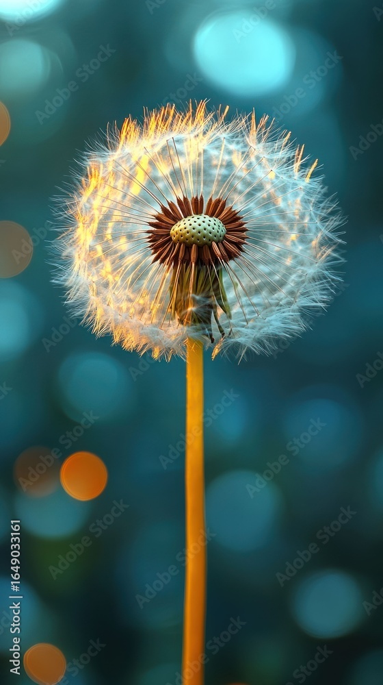 Fototapeta premium Serene Dandelion in a Dreamy Teal Backdrop