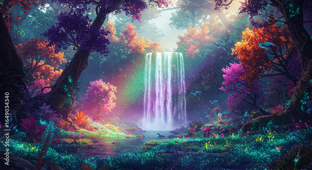 Obraz premium Alien Jungle with Rainbow Waterfall