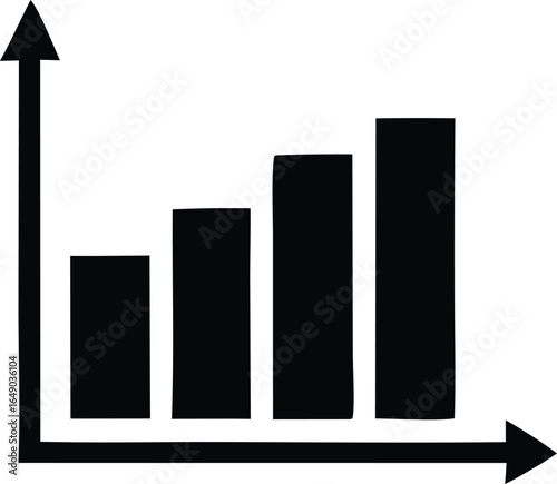 A simple black and white bar chart graphic illustrating a positive trend with increasing bars and axis lines