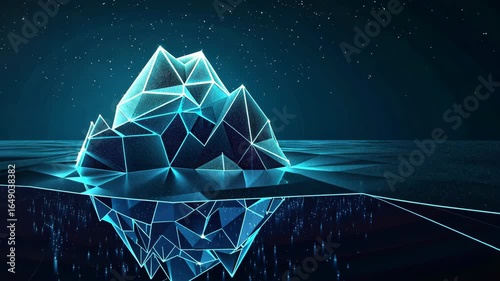 Low Poly Night Iceberg, Luminous Underwater Vector
