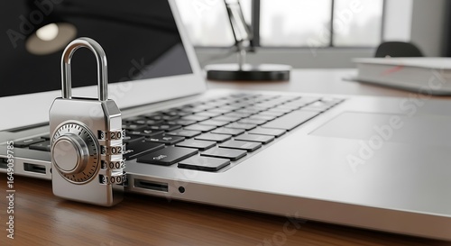 Combination Lock Securing Laptop on Desk