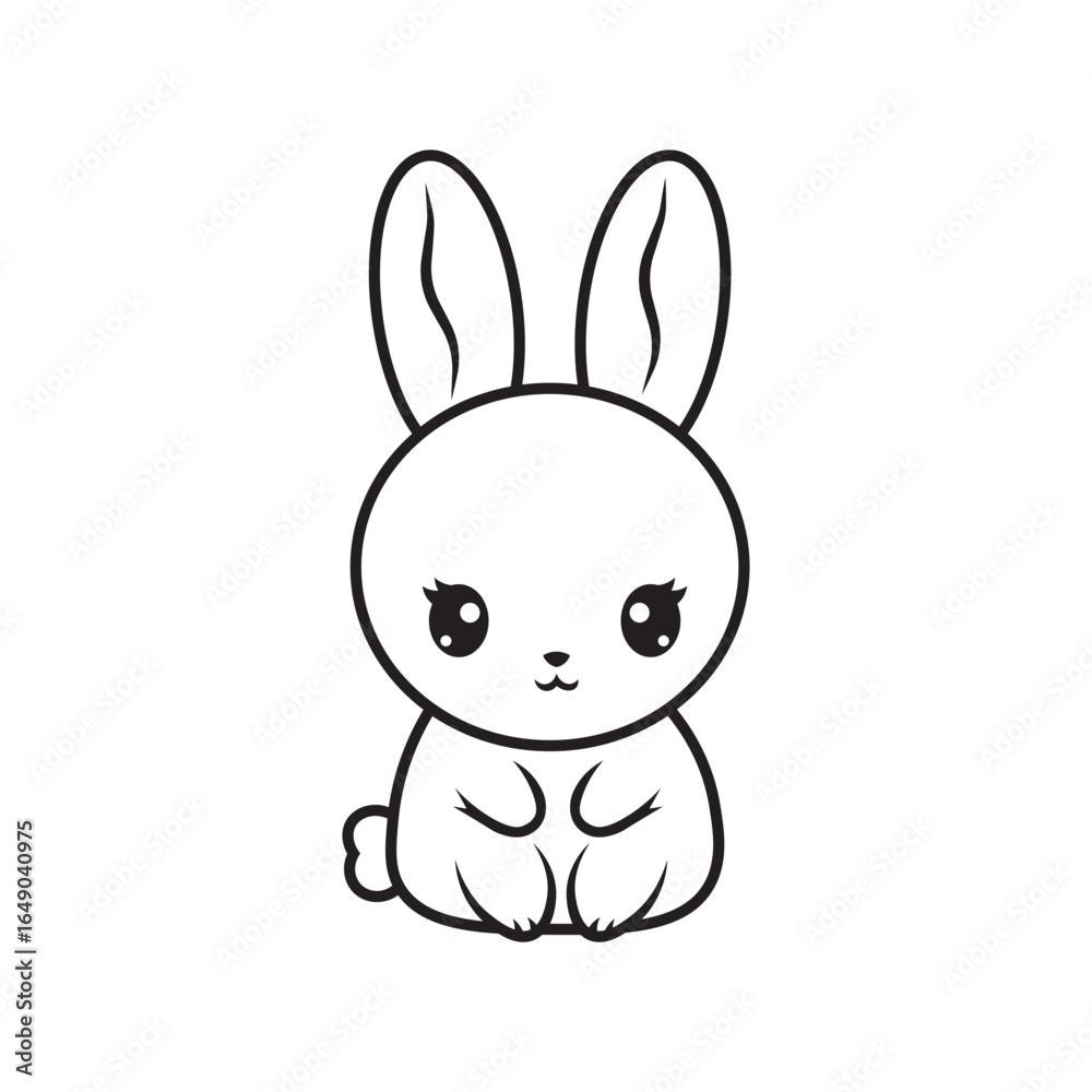 Obraz premium kawaii bunny rabbit with big eyes and long ears, cute cartoon animal illustration perfect for kids designs and artwork on white background.