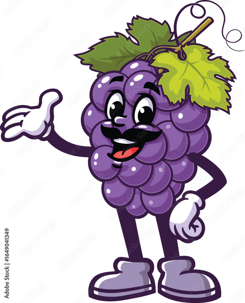 Fototapeta premium Cartoon mascot of grapes with a mustache